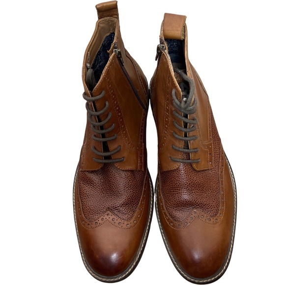 Thomas & Vine Mens Tan Leather Wingtip Brogue Lace Up Zip Ankle Boots 12 Night‎